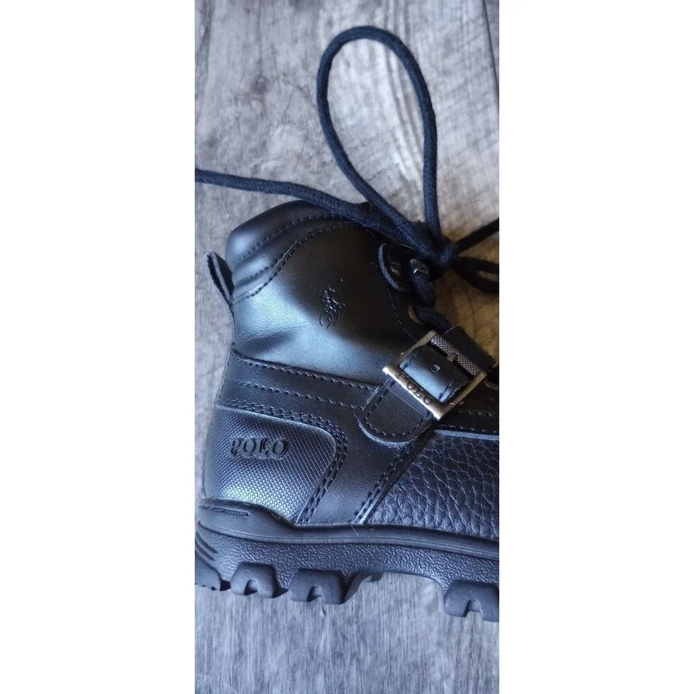 Polo Ralph Lauren Boys 9 Black Leather Country Boot II/ Duck Boots
